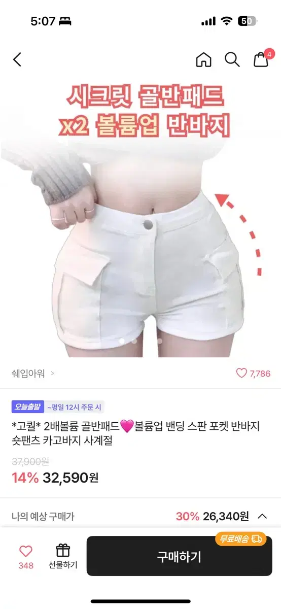 순느 에이블리 고퀄 볼륨 골반패드 밴딩 스판 반바지 카고 쇼츠 숏팬츠 s